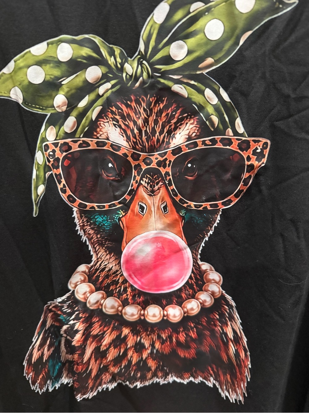 Black Graphic Bubblegum Bird Tee - Women's Top